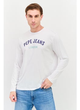 Men Crew Neck Long Sleeve Brand Logo T-Shirt, White Combo