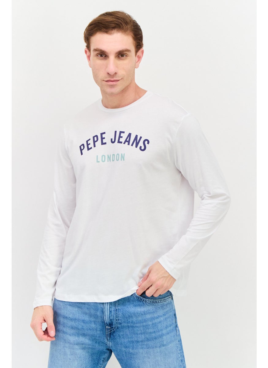 Pepe Jeans - Men Crew Neck Long Sleeve Brand Logo T-Shirt, White Combo - Image 1