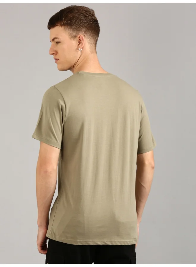 جوفن Olive Printed Round Neck T-Shirt for Men
