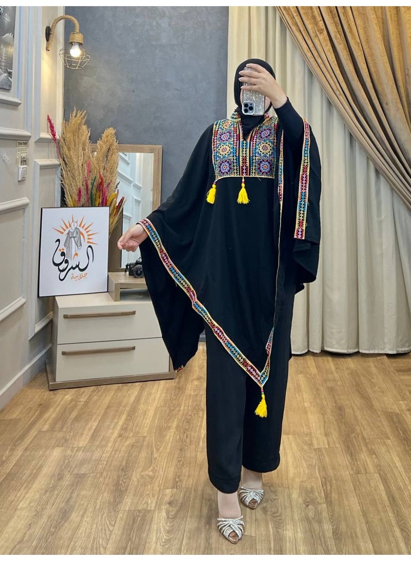 Women's Palestinian Shawl with Exquisite Embroidery, High-Quality Saudi Crepe Fabric, Elegant Heritage Design with a Modern Touch, in Black - Image 5
