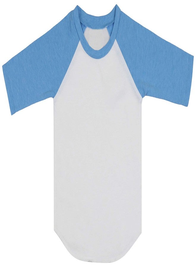 ToBeInStyle Contrast 3/4 Long Sleeve Crew Neck Top Shirt - White/Azure - XL - Image 1