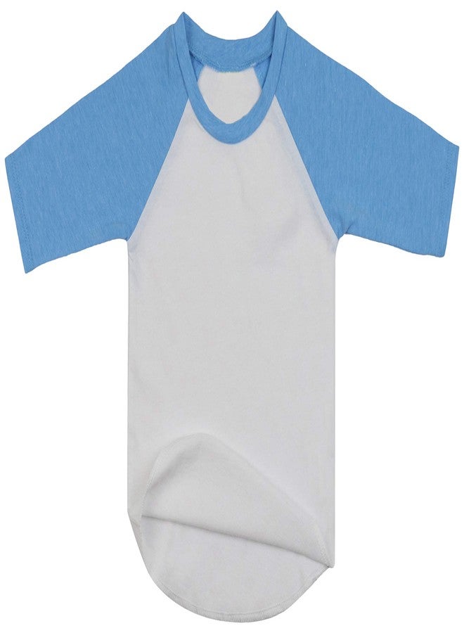 ToBeInStyle Contrast 3/4 Long Sleeve Crew Neck Top Shirt - White/Azure - XL - Image 2