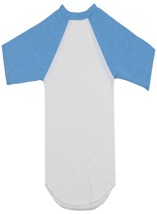 ToBeInStyle Contrast 3/4 Long Sleeve Crew Neck Top Shirt - White/Azure - XL - Image 3