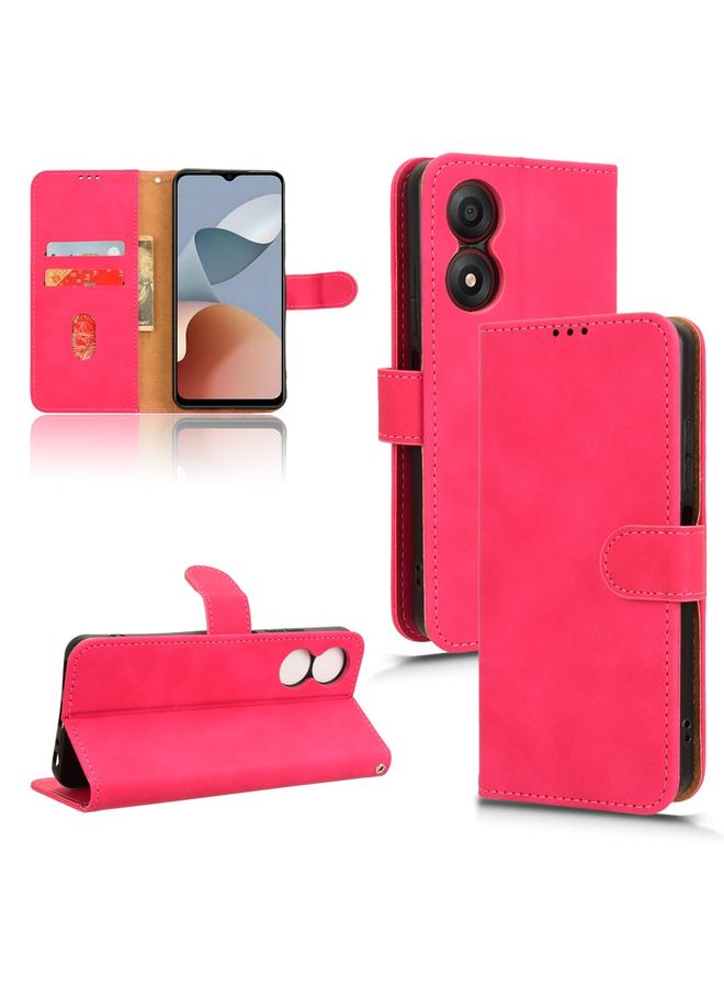 For ZTE Blade A34 Skin Feel Magnetic Flip Leather Phone Case(Rose Red)