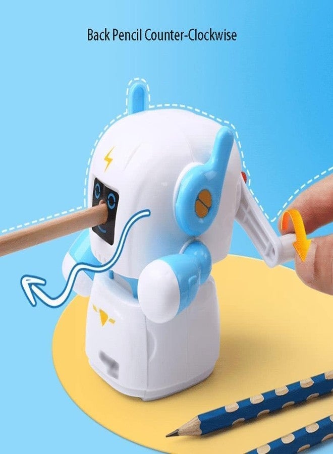 Funspark Pencil Sharpener, Cartoon Manual Adjustable Pencil Sharpener with Crank and Container for Children's Office School Classroom Stationery Gift for Kids (Robot Sharpener) - Image 2