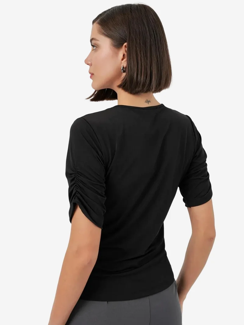 Big Dart Black BDART Crew Neck Buttoned Blouse for Women | Best Price UAE