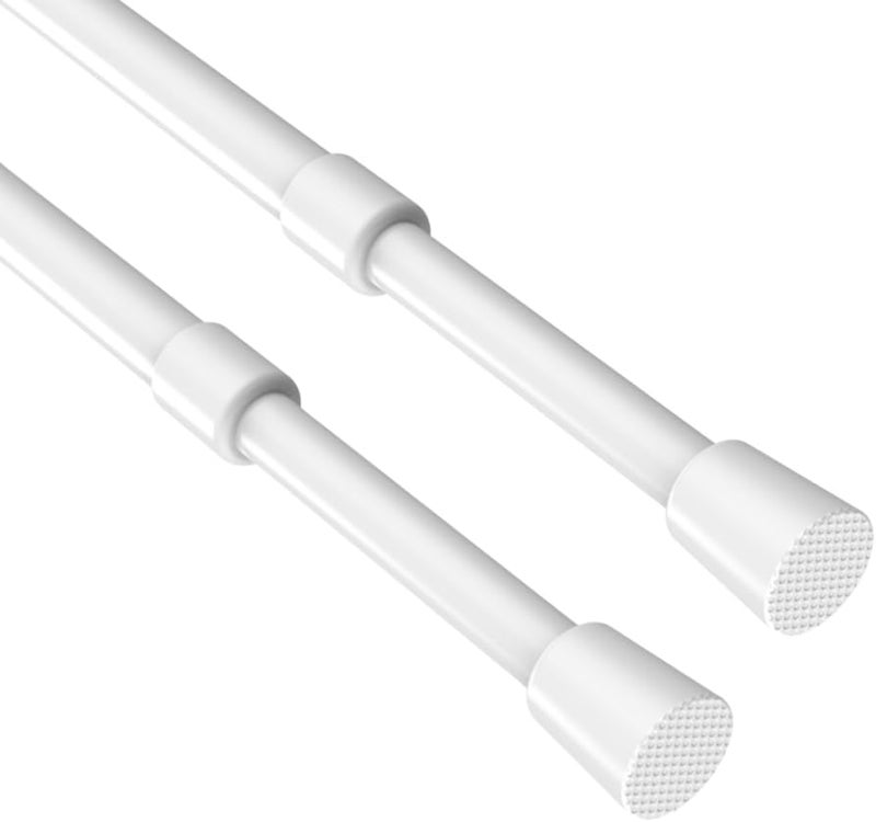 Blu-Pier Tech Spring Tension Curtain Rods 2 Pack, 28-48 Inch White Adjustable No Drill Pressure Rod for Windows, Thin Expandable Small Tension for Bathroom, Kitchen - Image 1