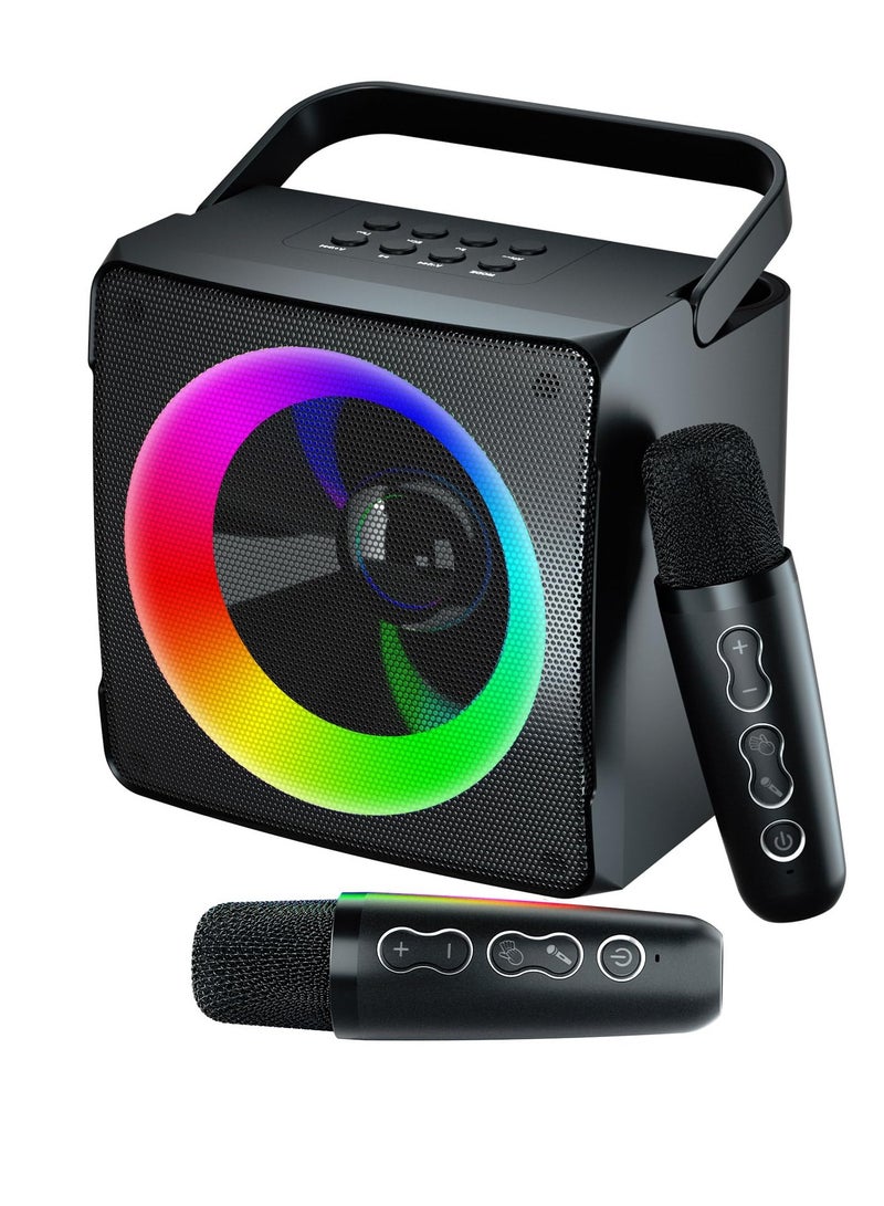 Karaoke Machine, Portable Bluetooth Karaoke Speaker, with 2 Wireless Mics and Dynamic Lights, Ideal Gifts for Girls Boys Home Party, for Karaoke, Party, Birthday - Image 1