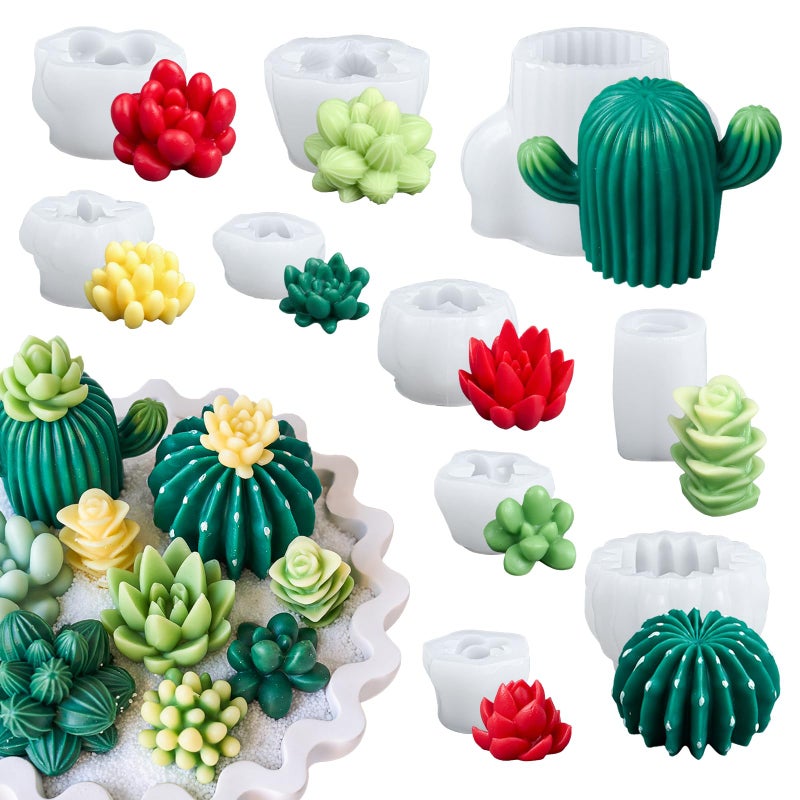 Dacies Succulent Wax Molds for Candle Making 10 Pack 3D Cacti Silicone Candle Mold Handmade Cactus Flower Plant Decorate Cement Resin Casting Soap Ornament Craft Mold Chocolate Cake Fondant Moulds Home Decor - Image 1