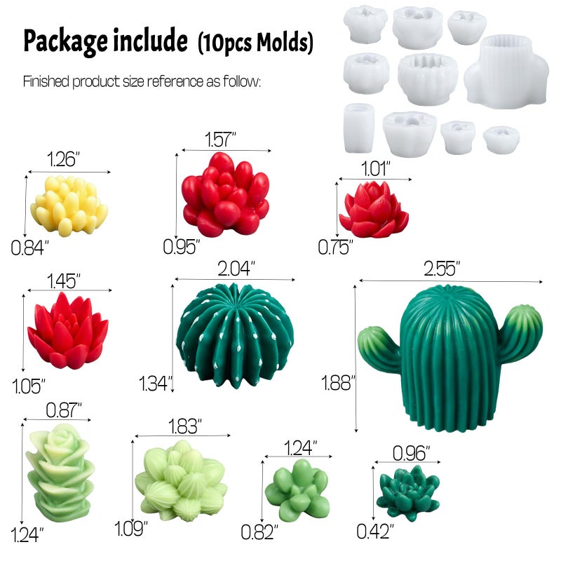 Dacies Succulent Wax Molds for Candle Making 10 Pack 3D Cacti Silicone Candle Mold Handmade Cactus Flower Plant Decorate Cement Resin Casting Soap Ornament Craft Mold Chocolate Cake Fondant Moulds Home Decor - Image 2
