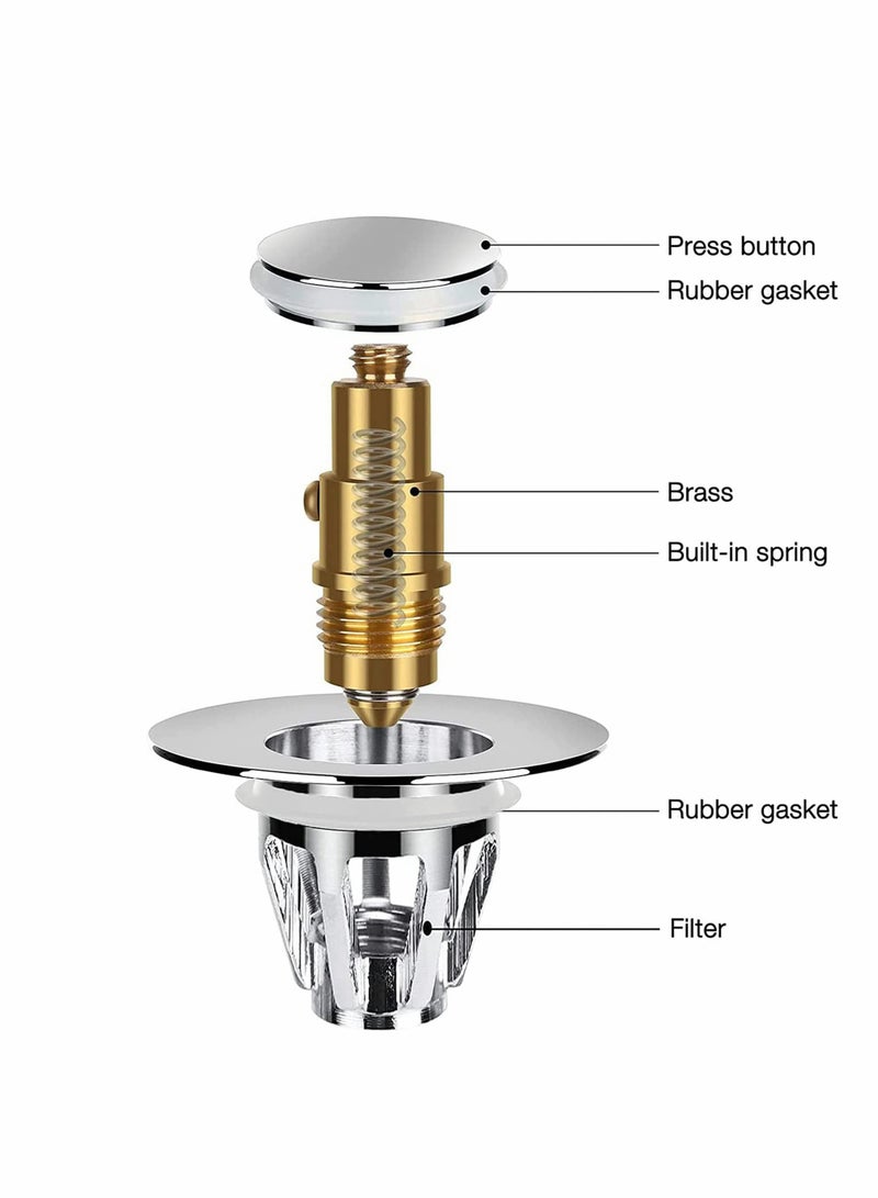Bathroom Sink Stopper, Pop Up Universal Wash Basin Drain Filter Bathroom Sink Drain Plug with Basket Sink Drain Strainer Anti-Clogging, 2 Pack - Image 4