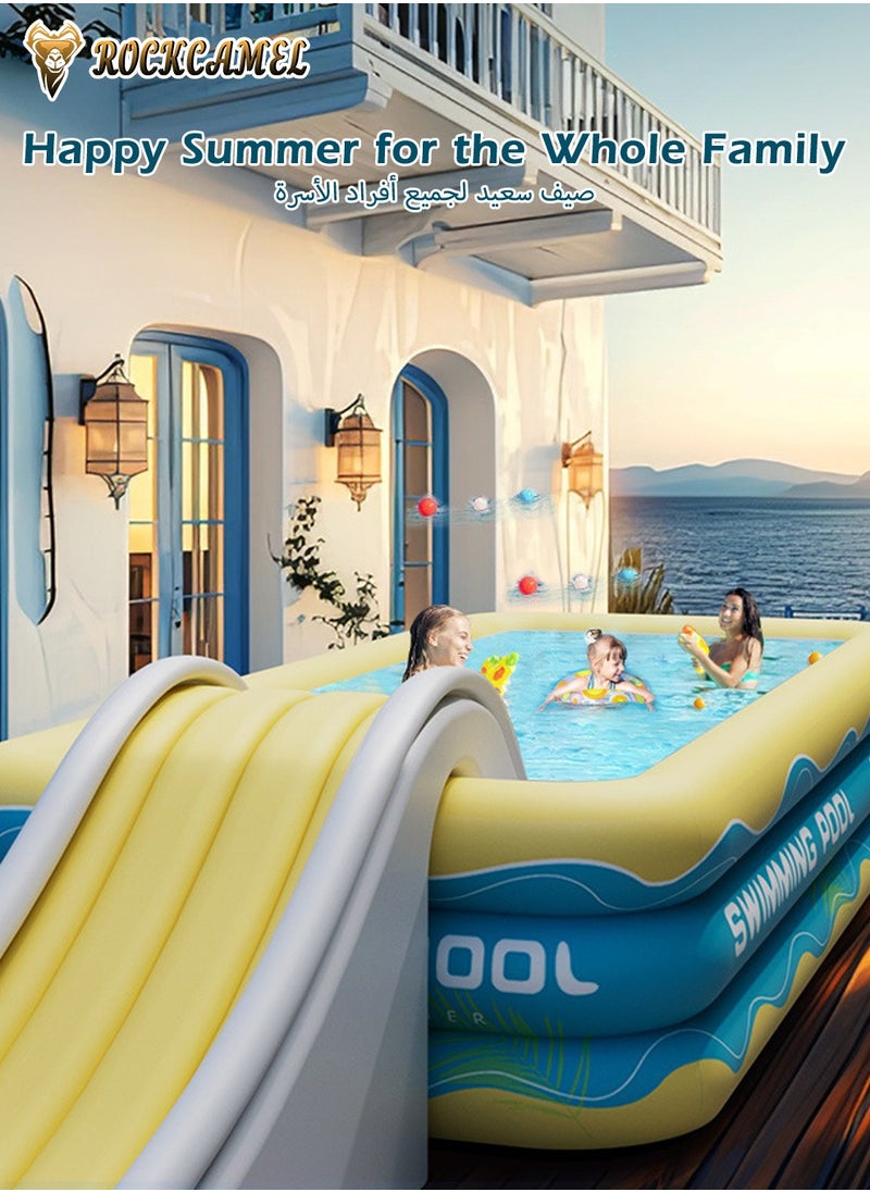 ROCKCAMEL حوض سباحة قابل للنفخ 210*145*56 سم، حوض سباحة عائلي لحفلات المياه الصيفية، حوض سباحة سميك للأطفال، مناسب للحديقة الخلفية والخارجية  - Image 4