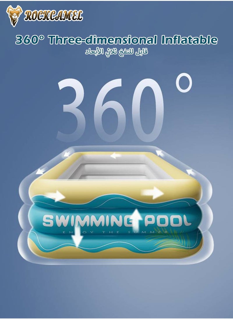 ROCKCAMEL حوض سباحة قابل للنفخ 210*145*56 سم، حوض سباحة عائلي لحفلات المياه الصيفية، حوض سباحة سميك للأطفال، مناسب للحديقة الخلفية والخارجية  - Image 2
