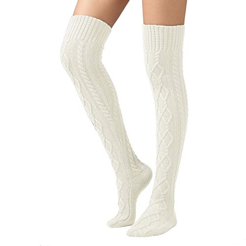 SherryDC Women's Cable Knit Boot Stockings Extra Long Thigh High Leg Warmers Winter Floor Socks White - Image 5