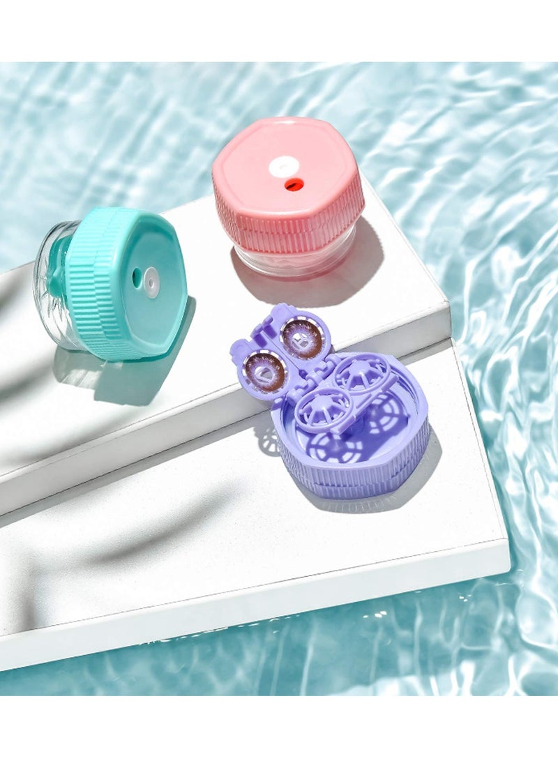 Cartoon Contact Lens Case 2 Pack, Portable Travel Storage Box with Manual Washer & Tweezers Kit (Pink & Green) - Image 2