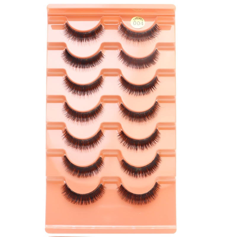 DAODER 10MM Mink Lashes Thick Short False Eyelashes Natural Look Wispy Clear Band Eyelashes Strip by DAODER, Thin Band, Soft, D Curl Lash Extension Look 7Pairs (004 Thick Short) - Image 1