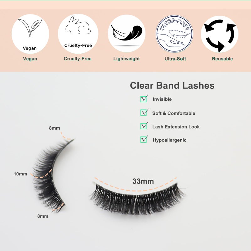 DAODER 10MM Mink Lashes Thick Short False Eyelashes Natural Look Wispy Clear Band Eyelashes Strip by DAODER, Thin Band, Soft, D Curl Lash Extension Look 7Pairs (004 Thick Short) - Image 3