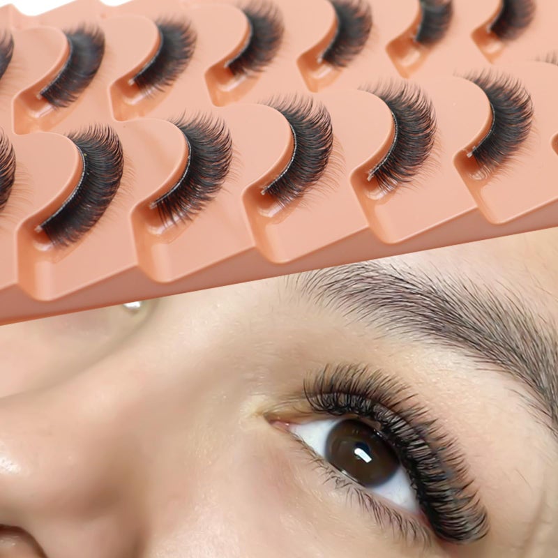 DAODER 10MM Mink Lashes Thick Short False Eyelashes Natural Look Wispy Clear Band Eyelashes Strip by DAODER, Thin Band, Soft, D Curl Lash Extension Look 7Pairs (004 Thick Short) - Image 2