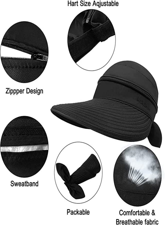 AARAM Wide Brim UV Protection Convertible Visor Cap - Ideal Sun Hat for Women, Beach wear, Resort wear Rain Hat & Summer Hat for Women’s Sun Protection Ideal Accessory for Stylist Photos (Black) - Image 4