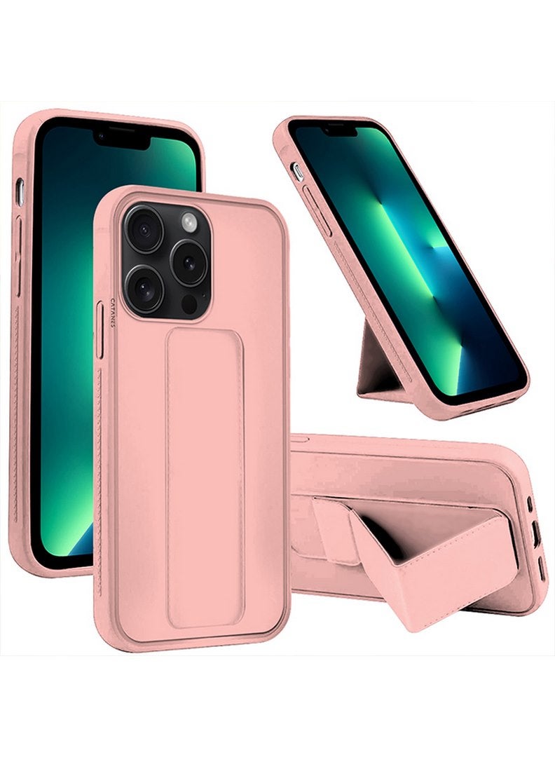 CATANES iPhone 15 Pro Max Case Premium PU Leather Case with Stand Function Shockproof and Anti Scratch Finger Grip Case Cover Pink  - Image 4