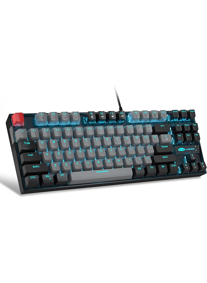 MageGee 75% Mechanical Gaming Keyboard Led White Backlit Keyboard 87 Keys Compact Tkl Wired Computer Keyboard For Windows Laptop Pc Gamer (Grey Black/Blue Switch) - Image 1