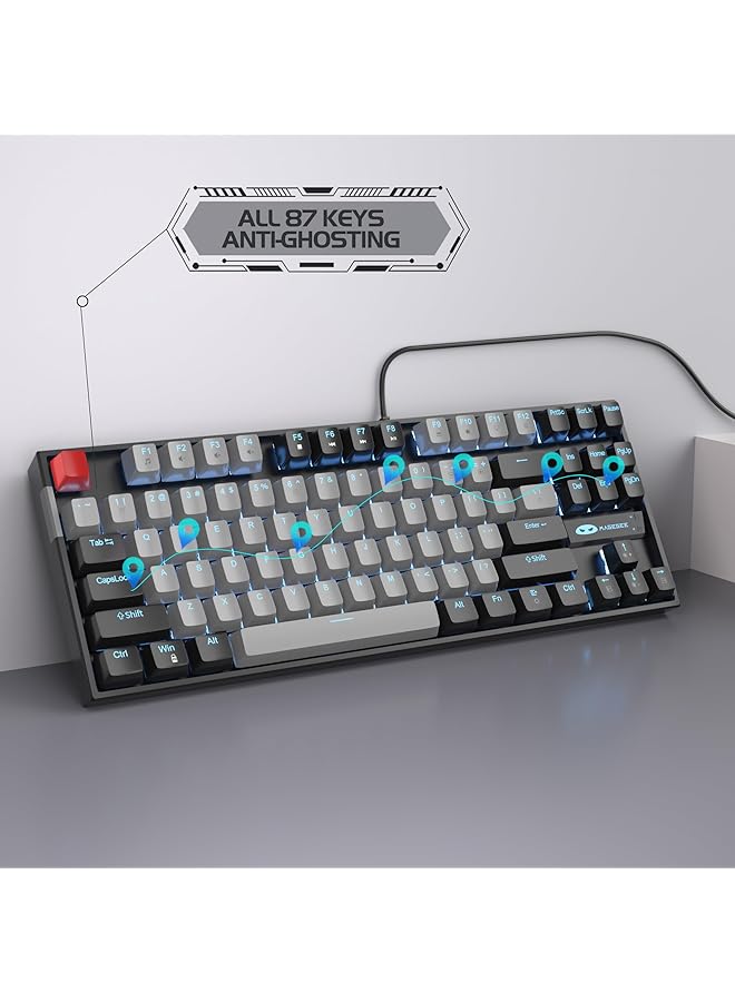 MageGee 75% Mechanical Gaming Keyboard Led White Backlit Keyboard 87 Keys Compact Tkl Wired Computer Keyboard For Windows Laptop Pc Gamer (Grey Black/Blue Switch) - Image 5