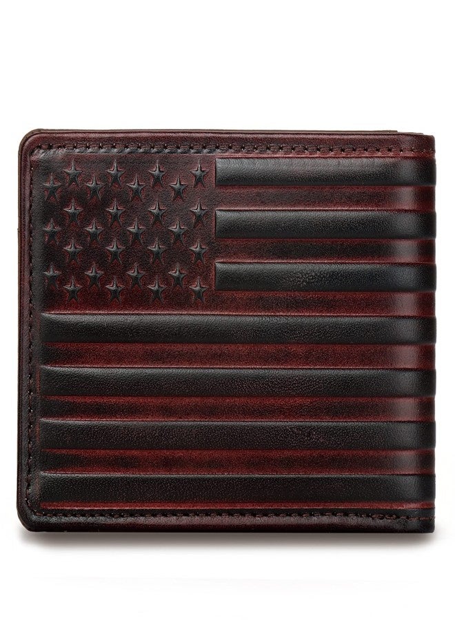 Pefiam Full Grain Leather Wallets for Men, Bifold Wallets for Men, Mens Leather Wallets with 12 Slots, RFID Blocking, Gifts for Men (USA Flag, Red) - Image 1