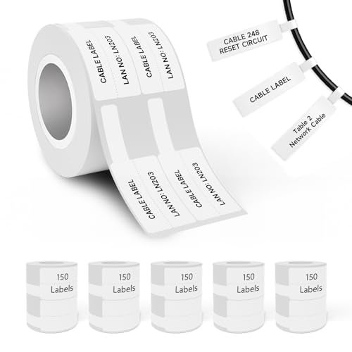 Seznik Cable Tag Thermal Labels – Waterproof, Non-Tearable, Oil & Scratch Resistant, White, 150 Labels/Roll, Pack of 5 Rolls – Wire & Electrical Labeling Stickers - Image 1