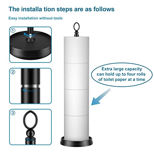 ROLABAM Heavy Weighted Toilet Paper Holder (with Reserve Function) Free Standing, Spare Toilet Paper Roll Storage Stand for Bathroom Total Height 22.5" ，Matte Black - Image 4