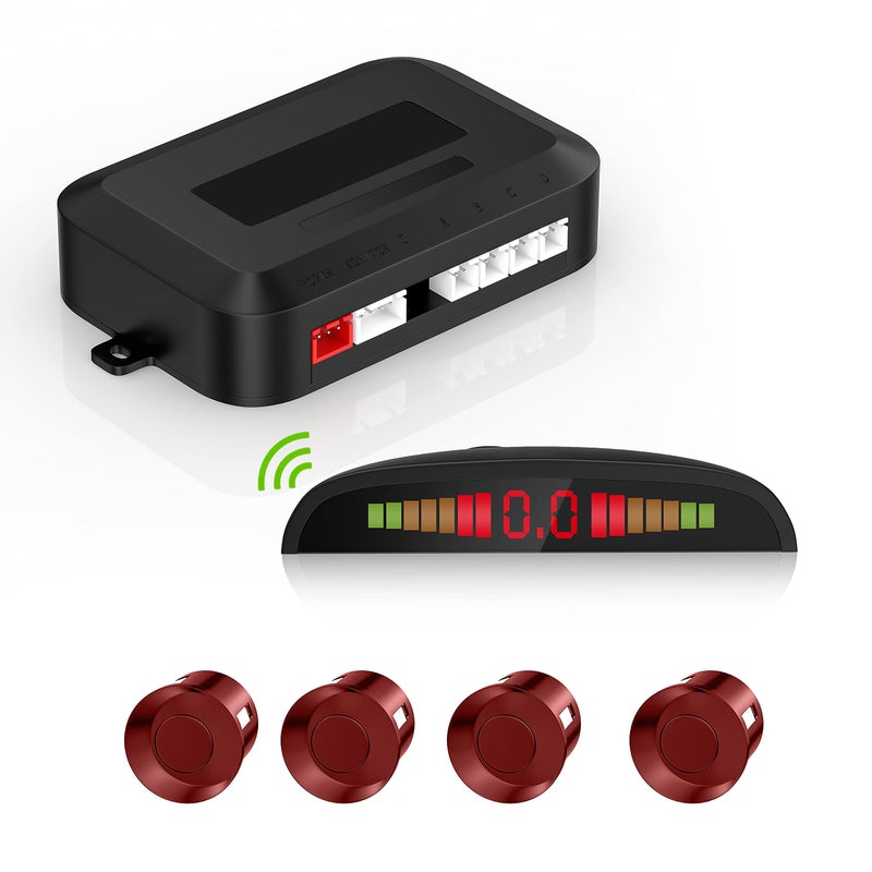 Cordless Parking Sensor Reverse Radar System with 4 Car Backup Sensors LED Distance Display with Sound Warning 4 Flit Red Parking Sensors for Cars Vans RVs and Trailers