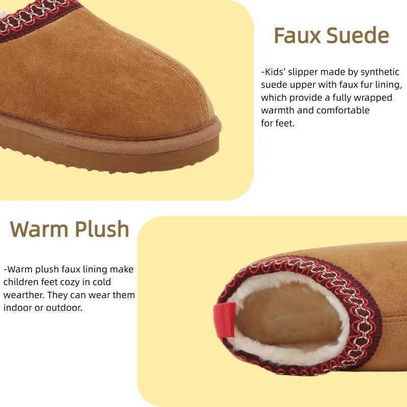SMajong Kids Slippers Plush Warm Girls Fuzzy House Slippers Boys Platform Slipper Slip-on Shoes Winter Indoor Outdoor Red Brown 11.5 Little Kidï¼ˆSole Size 31 - Image 5