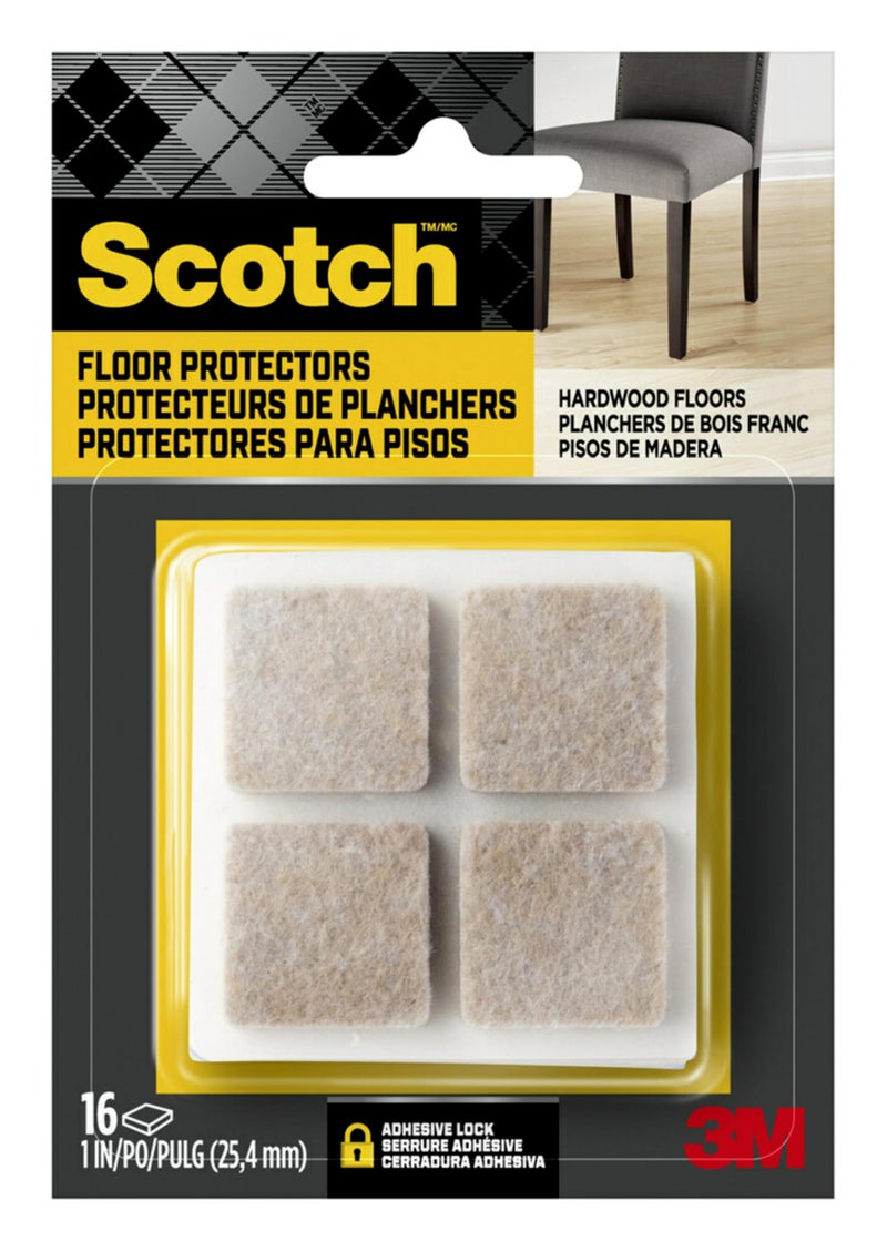 Scotch Felt Pads 16 PCS Beige Felt Furniture Pads for Protecting Hardwood Floors 1 x 1 in Square EasytoApply SelfStick Design Reliable Protection from Nicks dents and Scratches SP802NA
