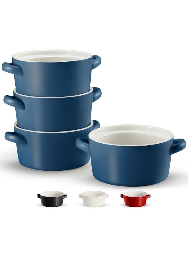 Kook أوعية بمقابض، أوعية خزفية آمنة للاستخدام في الفرن، أوعية حساء فردية من كوك، طبق قابل للتكديس، للشواء، الفرن، الميكروويف وغسالة الصحون، لطبق الكسرولة، المعكرونة، الحبوب، 23.6 أونصة، مجموعة من 4، (أزرق غير لامع) - Image 1