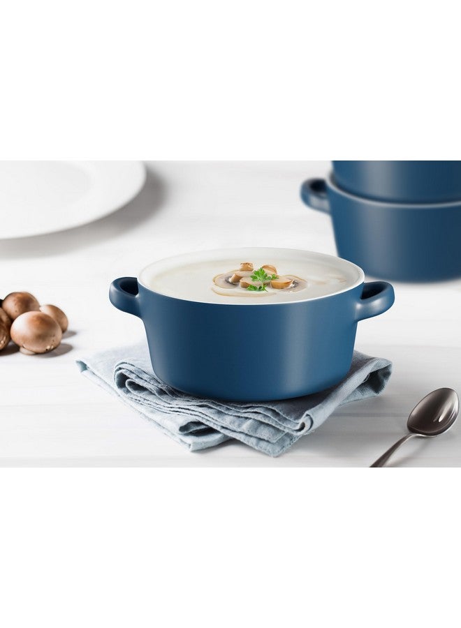 Kook أوعية بمقابض، أوعية خزفية آمنة للاستخدام في الفرن، أوعية حساء فردية من كوك، طبق قابل للتكديس، للشواء، الفرن، الميكروويف وغسالة الصحون، لطبق الكسرولة، المعكرونة، الحبوب، 23.6 أونصة، مجموعة من 4، (أزرق غير لامع) - Image 2