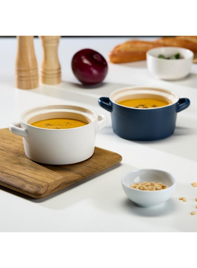 Kook أوعية بمقابض، أوعية خزفية آمنة للاستخدام في الفرن، أوعية حساء فردية من كوك، طبق قابل للتكديس، للشواء، الفرن، الميكروويف وغسالة الصحون، لطبق الكسرولة، المعكرونة، الحبوب، 23.6 أونصة، مجموعة من 4، (أزرق غير لامع) - Image 3