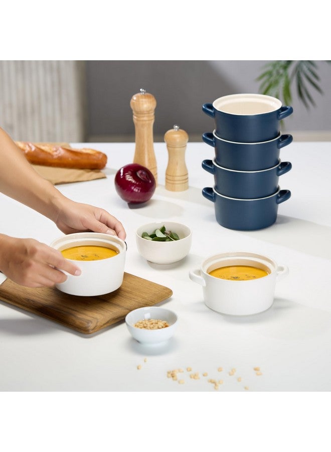 Kook أوعية بمقابض، أوعية خزفية آمنة للاستخدام في الفرن، أوعية حساء فردية من كوك، طبق قابل للتكديس، للشواء، الفرن، الميكروويف وغسالة الصحون، لطبق الكسرولة، المعكرونة، الحبوب، 23.6 أونصة، مجموعة من 4، (أزرق غير لامع) - Image 4