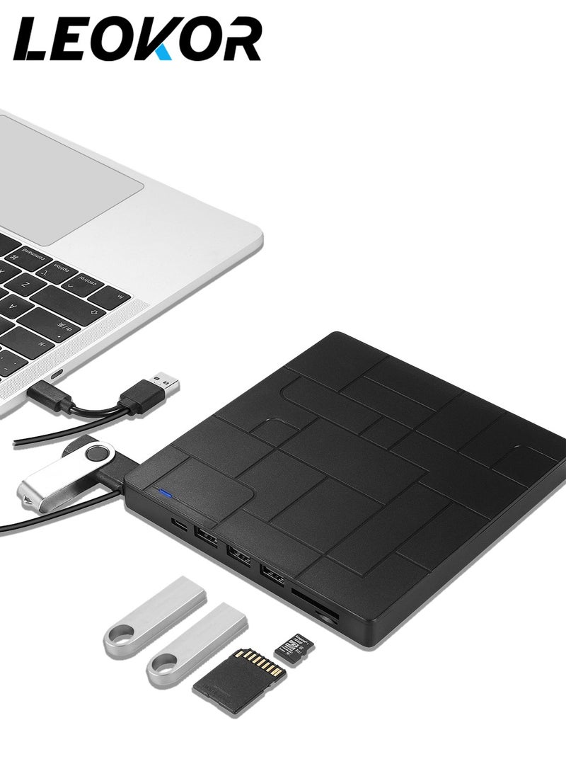 LEOKOR External CD/DVD Drive,7-IN-1 USB 3.0 Slim Portable DVD Player,CD ROM Burner,Writer,and External Disk Drive Optical Compatible with Laptop Desktop PC Windows Mac Linux OS (BLACK)  - Image 1