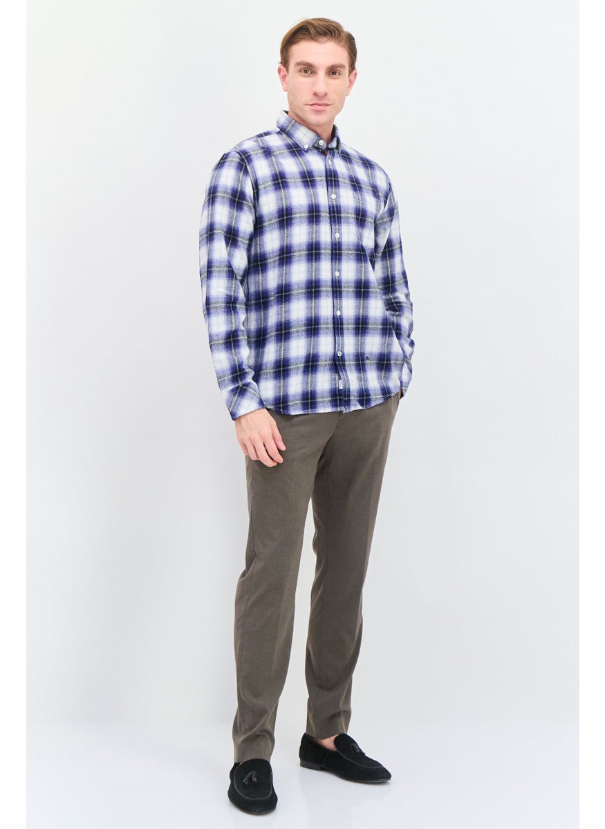 Pepe Jeans - Men Regular Fit Long Sleeve Plaid Casual Shirt, White - Image 1