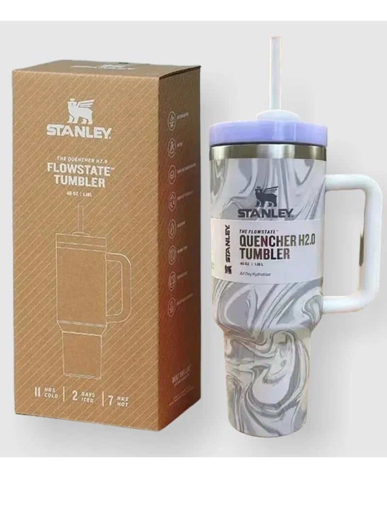 Stanley - 2-Pack Quencher H2.0 FlowState 40oz Stainless Steel Vacuum Insulated Tumbler with Leakproof Lid & Straw – Rose Quartz & Swirl | Double-Walled Design Keeps Drinks Hot for 7 Hours & Cold for 11 Hours | Durable, Leak-Resistant, Perfect for Coffee, Water, Smoothies & More - Image 1