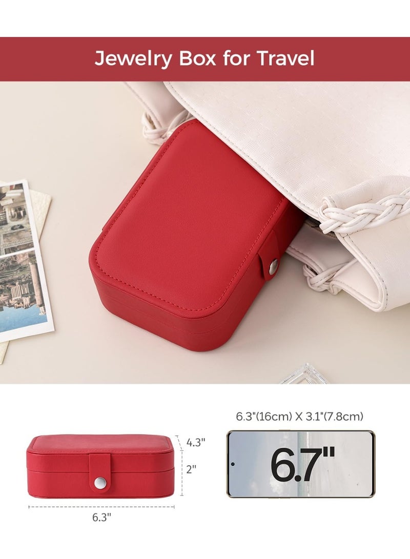 Travel Jewelry Box for Women & Girls – Double Layer PU Leather Jewelry Organizer with Mirror | Portable Mini Jewelry Case for Rings, Necklaces, Bracelets & Earrings, Compact Jewelry Storage Box, Bridesmaid Gift, Travel Jewelry Organizer, PU Leather Jewelry Case, Jewelry Holder - Image 2