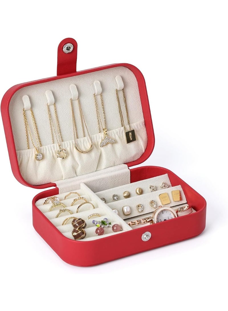 Travel Jewelry Box for Women & Girls – Double Layer PU Leather Jewelry Organizer with Mirror | Portable Mini Jewelry Case for Rings, Necklaces, Bracelets & Earrings, Compact Jewelry Storage Box, Bridesmaid Gift, Travel Jewelry Organizer, PU Leather Jewelry Case, Jewelry Holder - Image 1