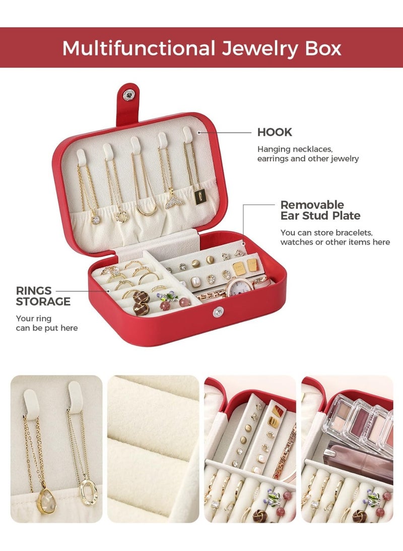 Travel Jewelry Box for Women & Girls – Double Layer PU Leather Jewelry Organizer with Mirror | Portable Mini Jewelry Case for Rings, Necklaces, Bracelets & Earrings, Compact Jewelry Storage Box, Bridesmaid Gift, Travel Jewelry Organizer, PU Leather Jewelry Case, Jewelry Holder - Image 3