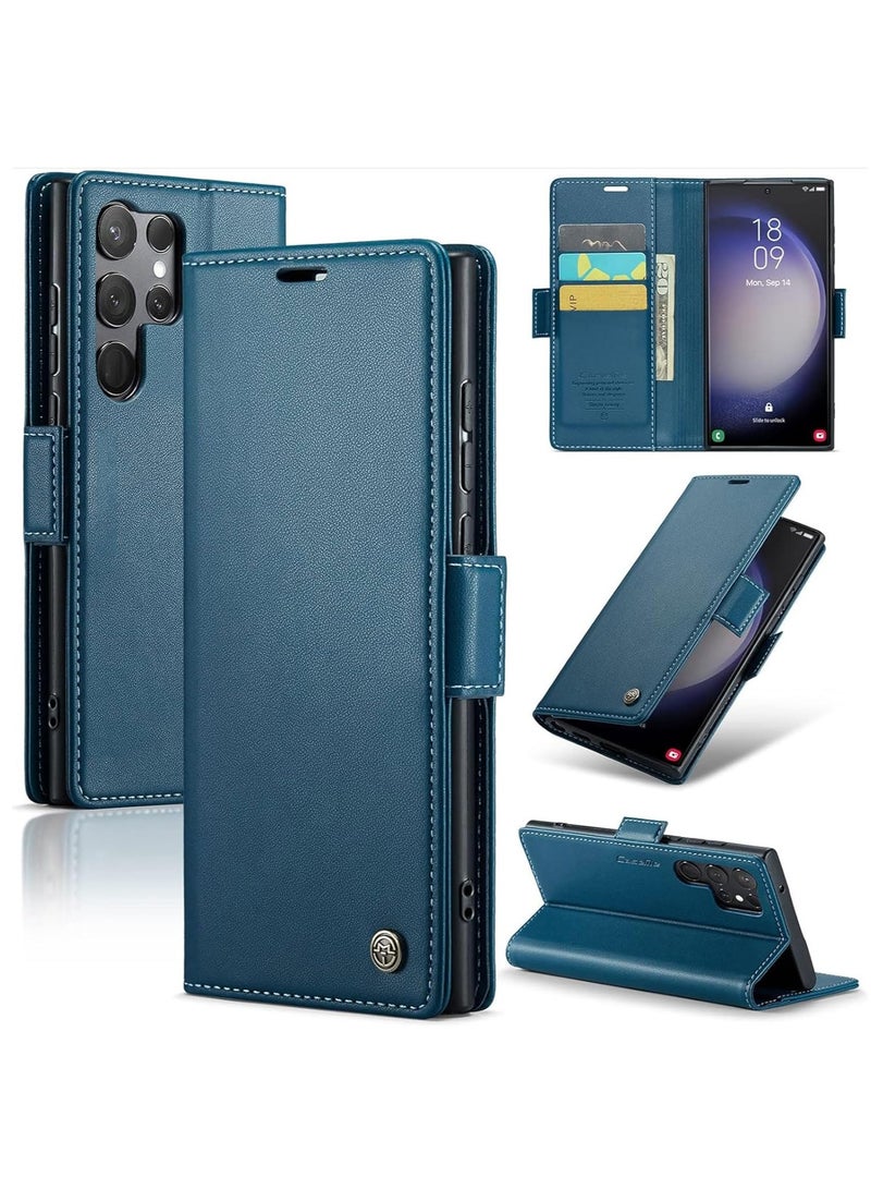 SYOSI Wallet Case for Samsung S23 Ultra with RFID Blocking for Women Men, for Samsung Galaxy S23 Ultra Case with Card Holder, Durable Kickstand Shockproof Case for Galaxy S23 Ultra 5G (Blue) - Image 1