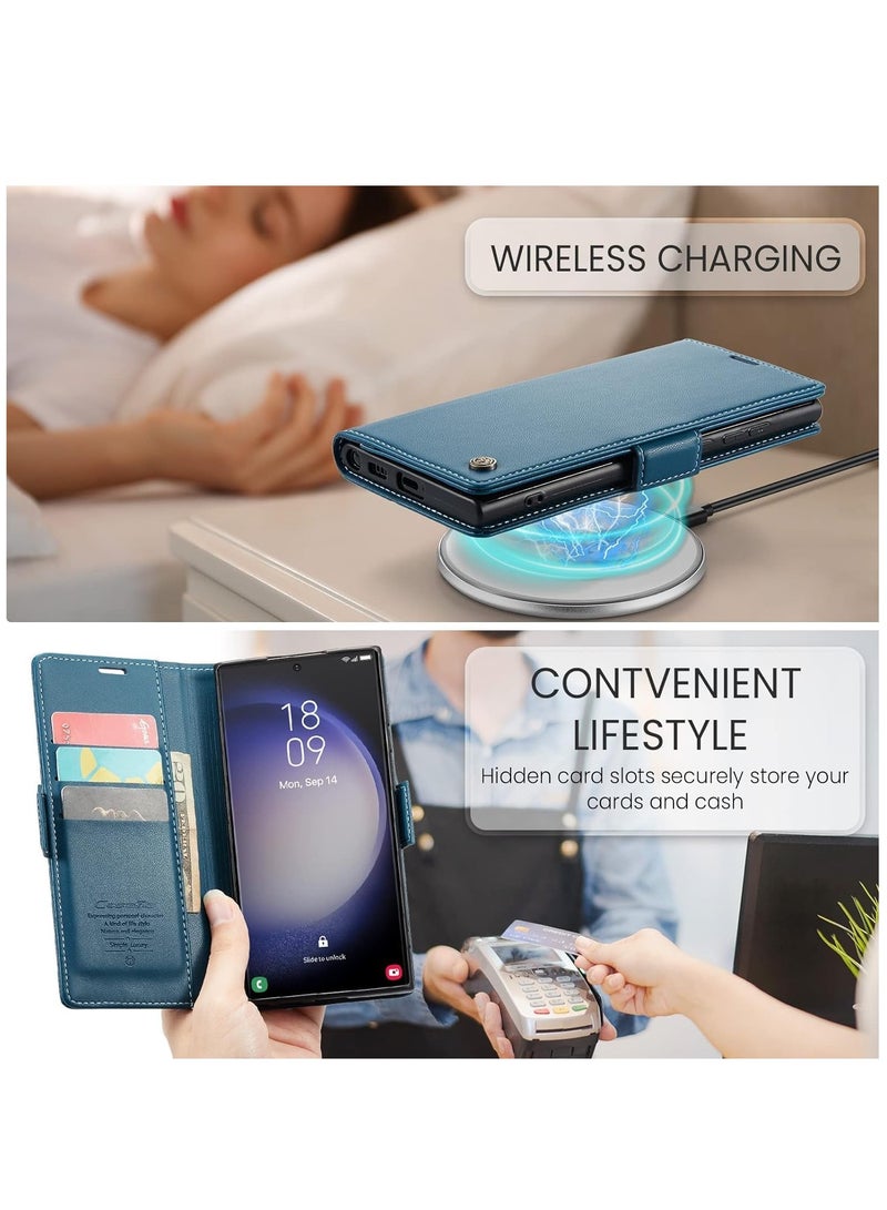 SYOSI Wallet Case for Samsung S23 Ultra with RFID Blocking for Women Men, for Samsung Galaxy S23 Ultra Case with Card Holder, Durable Kickstand Shockproof Case for Galaxy S23 Ultra 5G (Blue) - Image 2