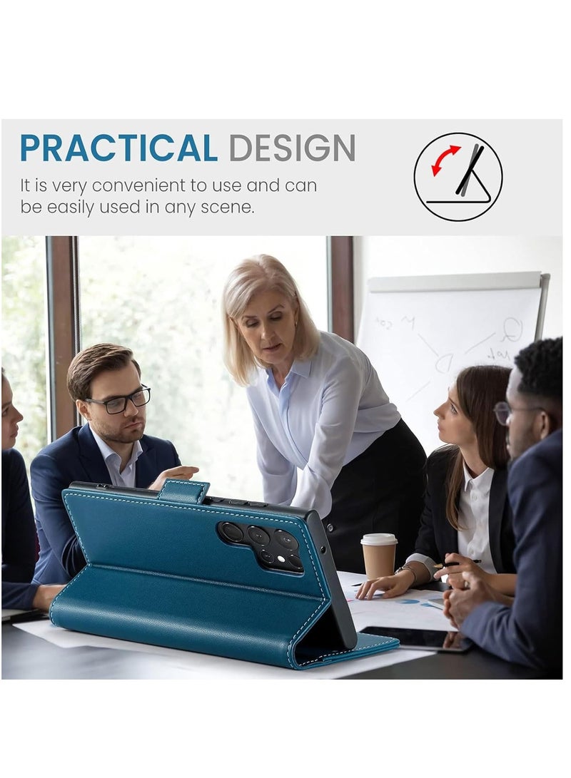 SYOSI Wallet Case for Samsung S23 Ultra with RFID Blocking for Women Men, for Samsung Galaxy S23 Ultra Case with Card Holder, Durable Kickstand Shockproof Case for Galaxy S23 Ultra 5G (Blue) - Image 4