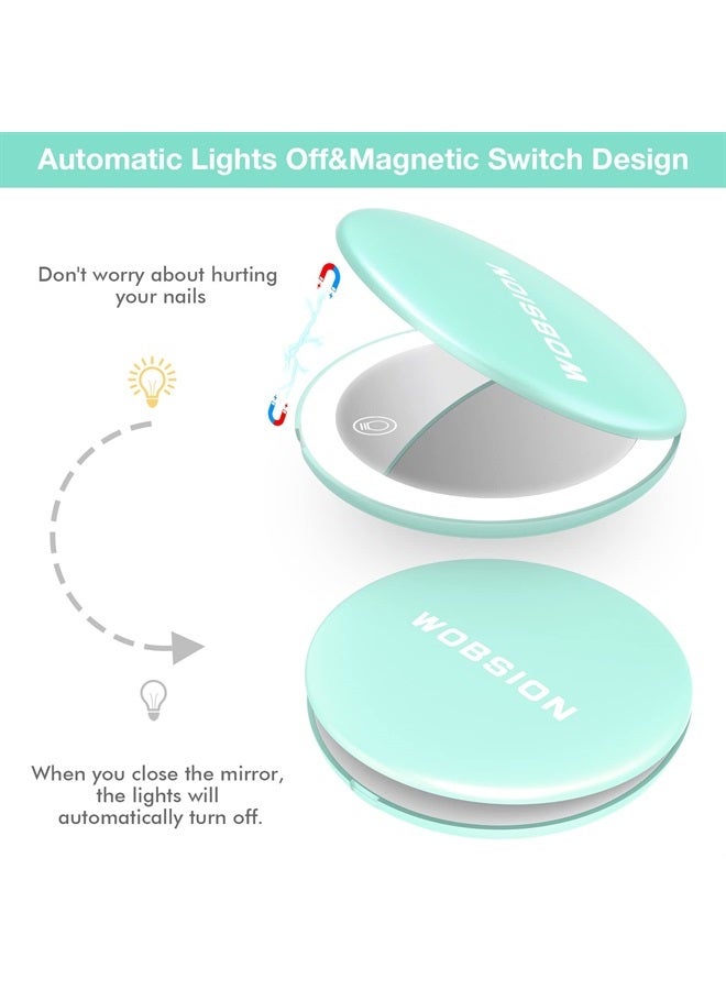 wobsion Rechargeable Compact Mirror,1x/10x Magnification Compact Mirror with Light,Dimmable Small Travel Makeup Mirror,26 LEDs,Portable Mirror for Handbag,4in Handheld Mirror,Gifts for Girls,Cyan - Image 4