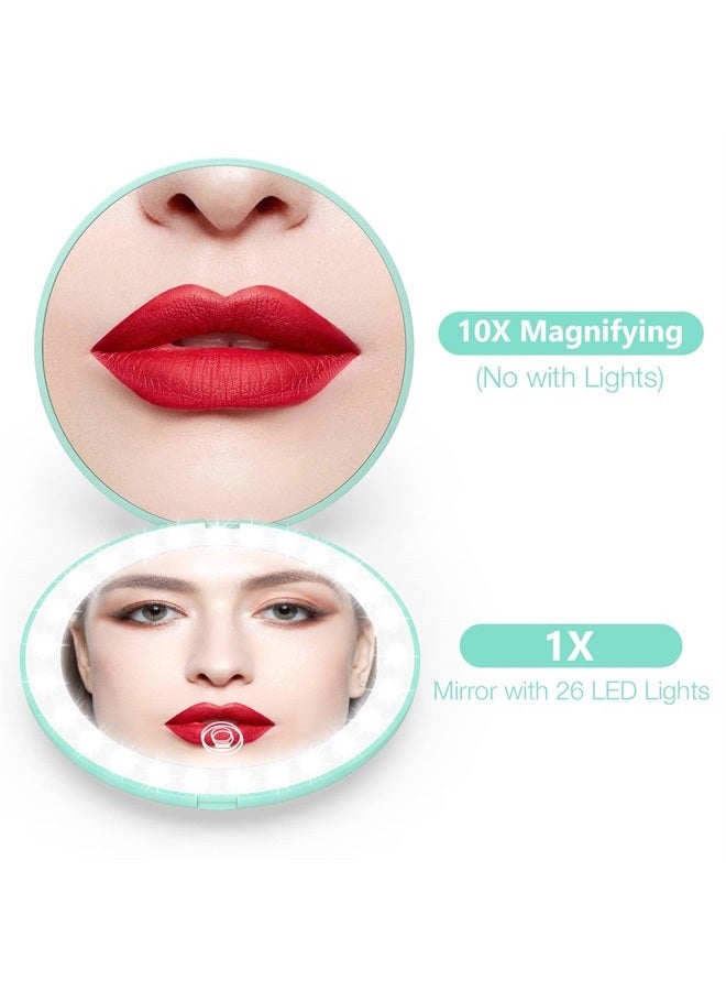 wobsion Rechargeable Compact Mirror,1x/10x Magnification Compact Mirror with Light,Dimmable Small Travel Makeup Mirror,26 LEDs,Portable Mirror for Handbag,4in Handheld Mirror,Gifts for Girls,Cyan - Image 5