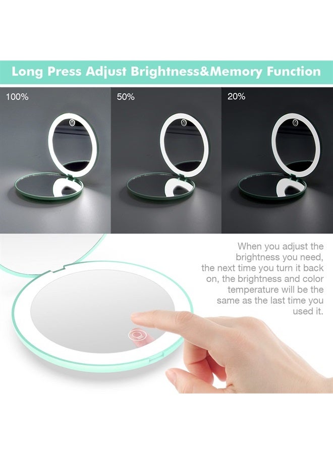wobsion Rechargeable Compact Mirror,1x/10x Magnification Compact Mirror with Light,Dimmable Small Travel Makeup Mirror,26 LEDs,Portable Mirror for Handbag,4in Handheld Mirror,Gifts for Girls,Cyan - Image 3