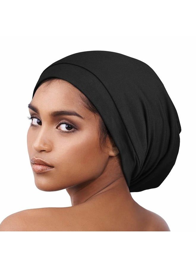 Alnorm Sleep Cap Satin Hair Wrap Adjustable-Protect Curly Hair, Stay on,2 Pack, Turtle Leaves+black, One size - Image 5