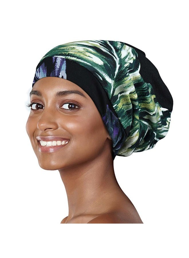 Alnorm Sleep Cap Satin Hair Wrap Adjustable-Protect Curly Hair, Stay on,2 Pack, Turtle Leaves+black, One size - Image 3
